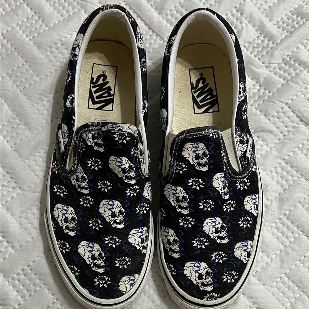 Vans Kids Black and White Skull Slip-On Sneakers
